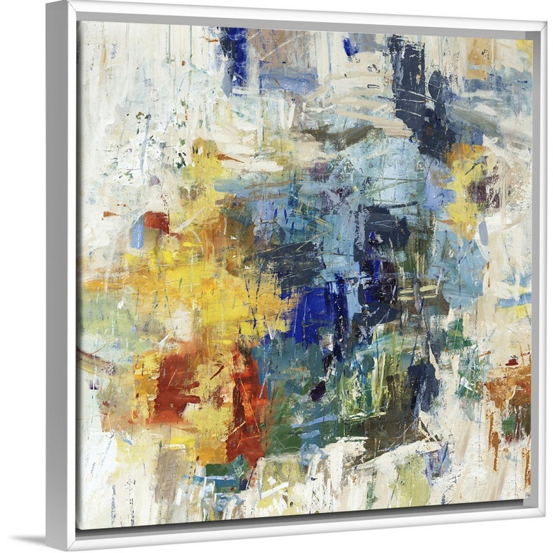 « acier blue stare ii », peinture sur toile, H 25,7 po x l 25,7 po x P 1,75 po, Cadre flottant blanc