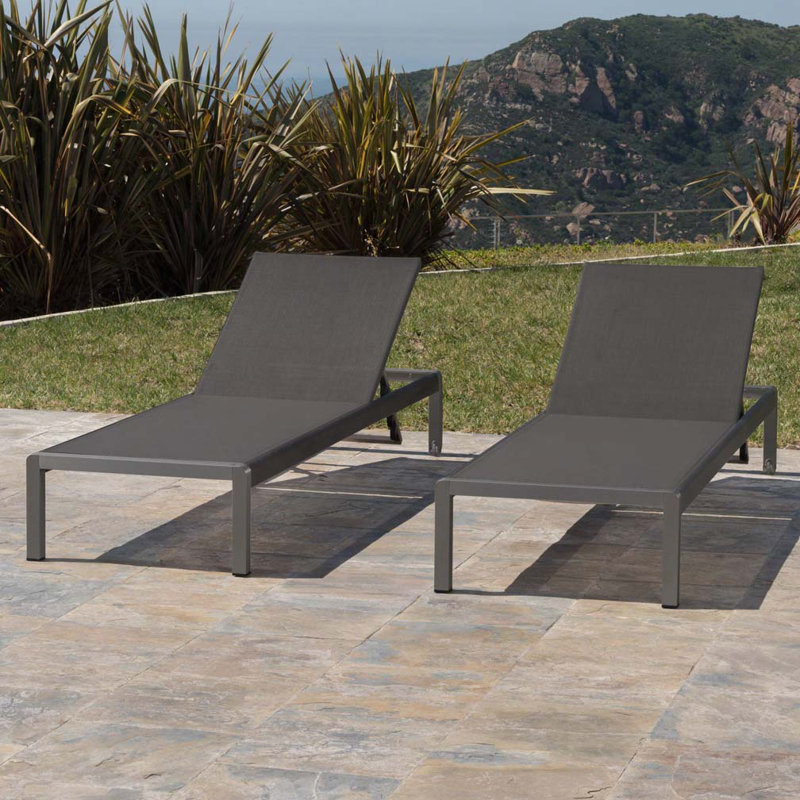 Outdoor Chaise Lounge with 5-Level Adjustable,Durable Aluminum Frame & PVC-coated polyester Mesh, Gray