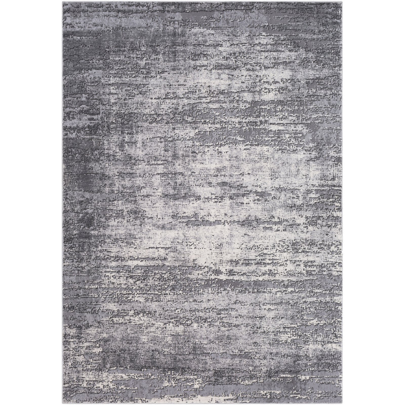 Bridgeton Abstract Power Loom Gray/Cream Rug, Rectangle 2' x 3'