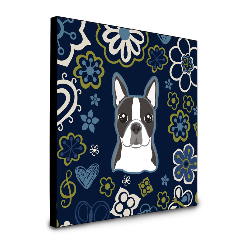 Art encadré fleurs teckel à long Bissell, Boston-terrier