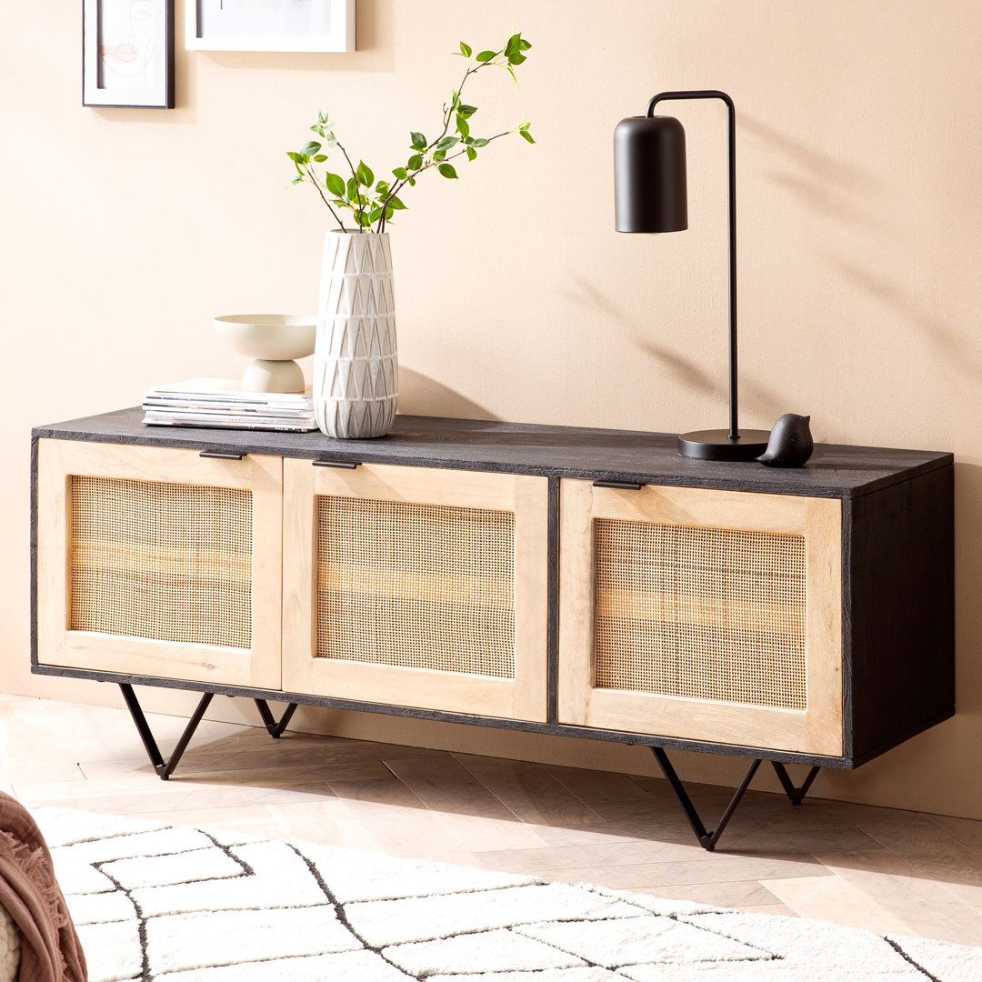 Sansibar Home Sideboard 145x55x40 cm Massivholz Rattan Anrichte Kommodenschrank