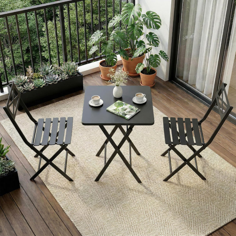 Ensemble bistro 3 pièces pour patio, mobilier d'extérieur pliant avec structure en acier de qualité supérieure, ensemble de chaises de jardin et de balcon portatif, noir
