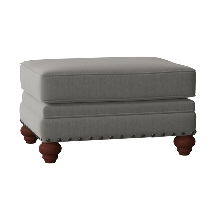 Spratt Upholstered Ottoman, Manhattan, Peyton 41 Gray Performance Twill, Dark Brass