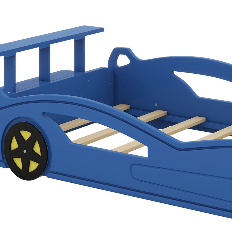 Lit plateforme en forme de voiture, Bleu/jaune