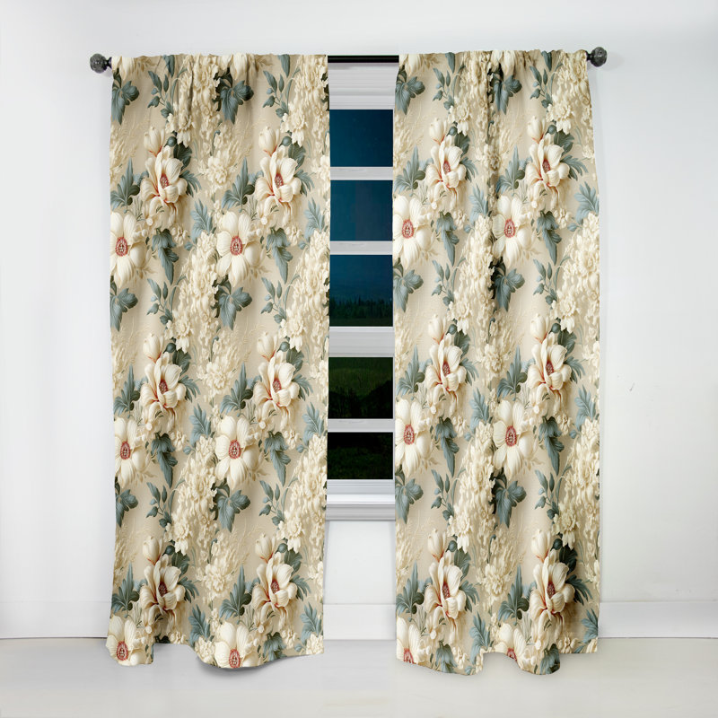 Blue Antique Countryhouse Floral Charm - Floral Blackout Curtain Single Panel, 52" W x 90" L