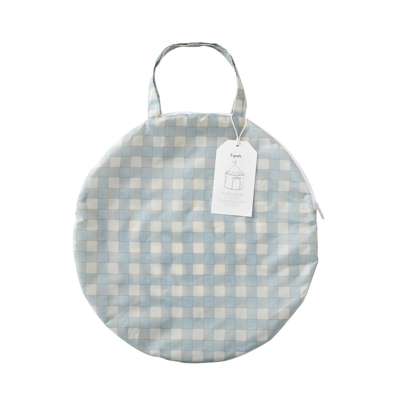 Gingham Blue Recycled Fabric Kids Play Tent Castle