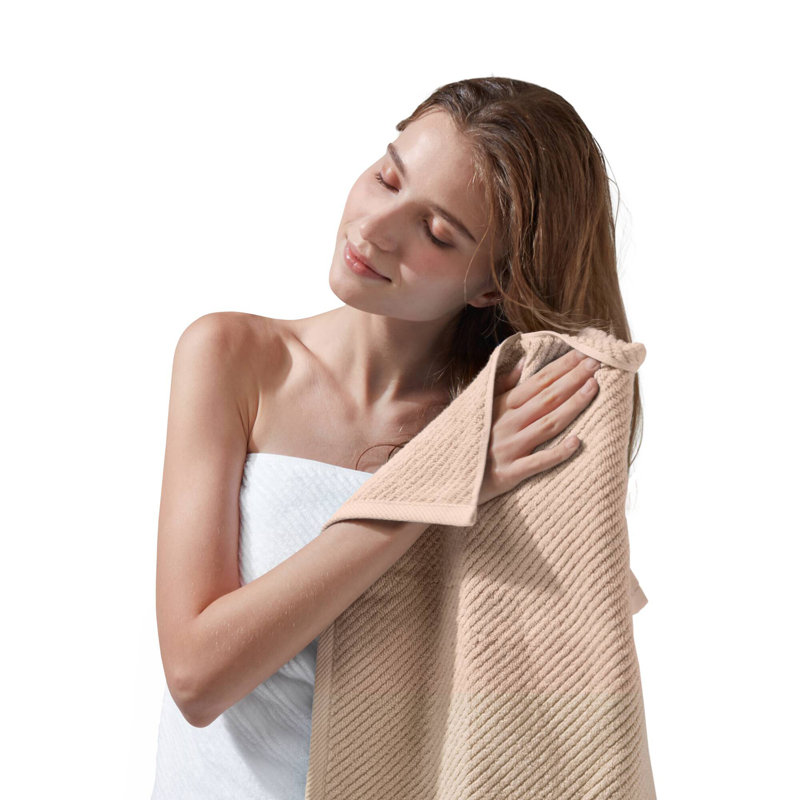 Ensemble de 6 serviettes 6 pièces 100% coton à séchage rapide en diagonale 6 pièces, beige