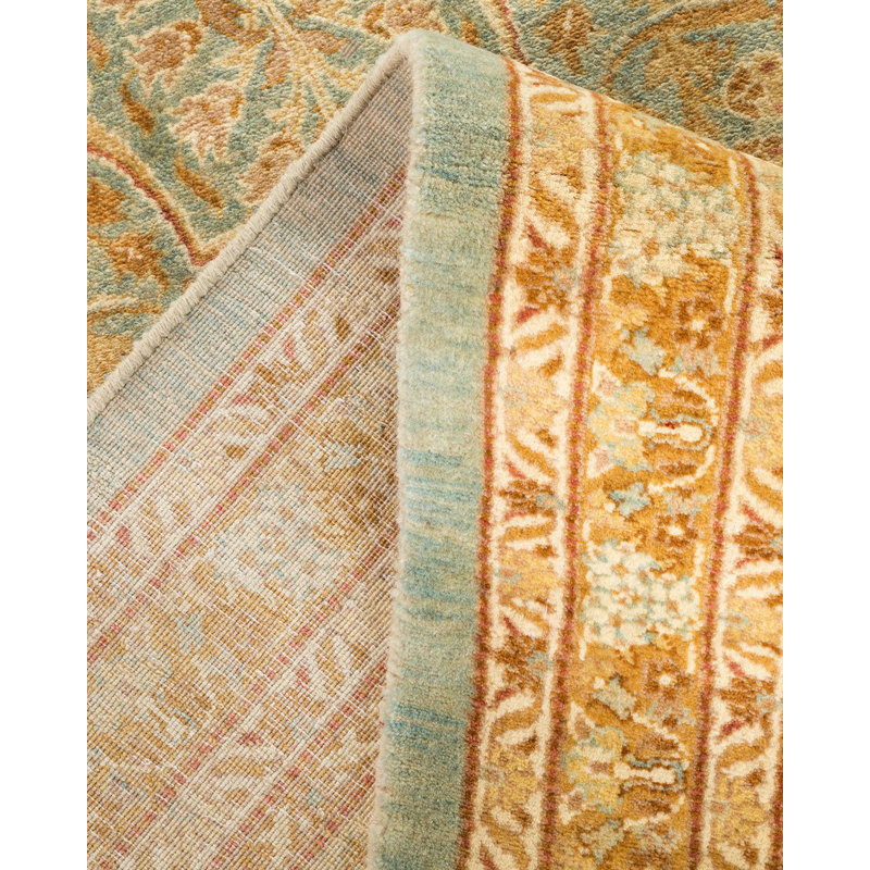 Rectangle unique noué à la main Keenan - bleu clair / sable, 9 pi 3 po x 18 pi 2 po