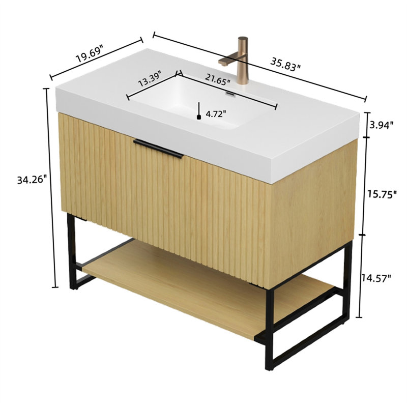 YOLAN 36" Bathroom Vanity&Sink, Oak, White, 36"
