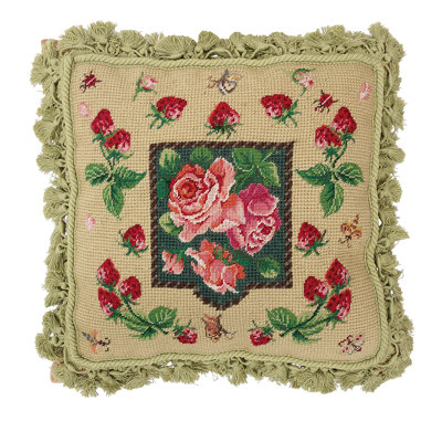 Red Strawberries Needlepoint Pillow