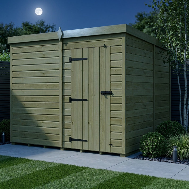Total Sheds 8ft x 9ft Pent Garden Shed - Single Door - No Windows - Pressure Treated Timber - UK Manufactured