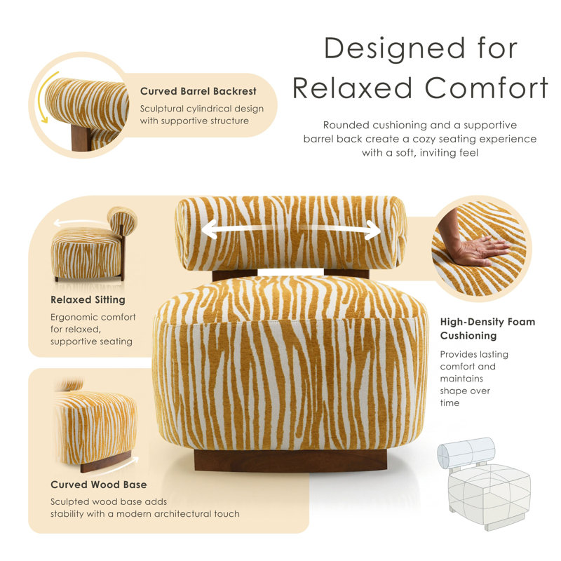 Tilton Zebra-Stripe Chenille Accent Chair, Yellow