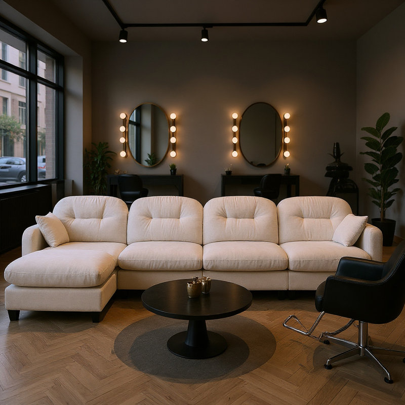 Canapé modulaire contemporain à 4 places pour la réception, les salons de café et les salles d'attente de bureau, facile à assembler, beige