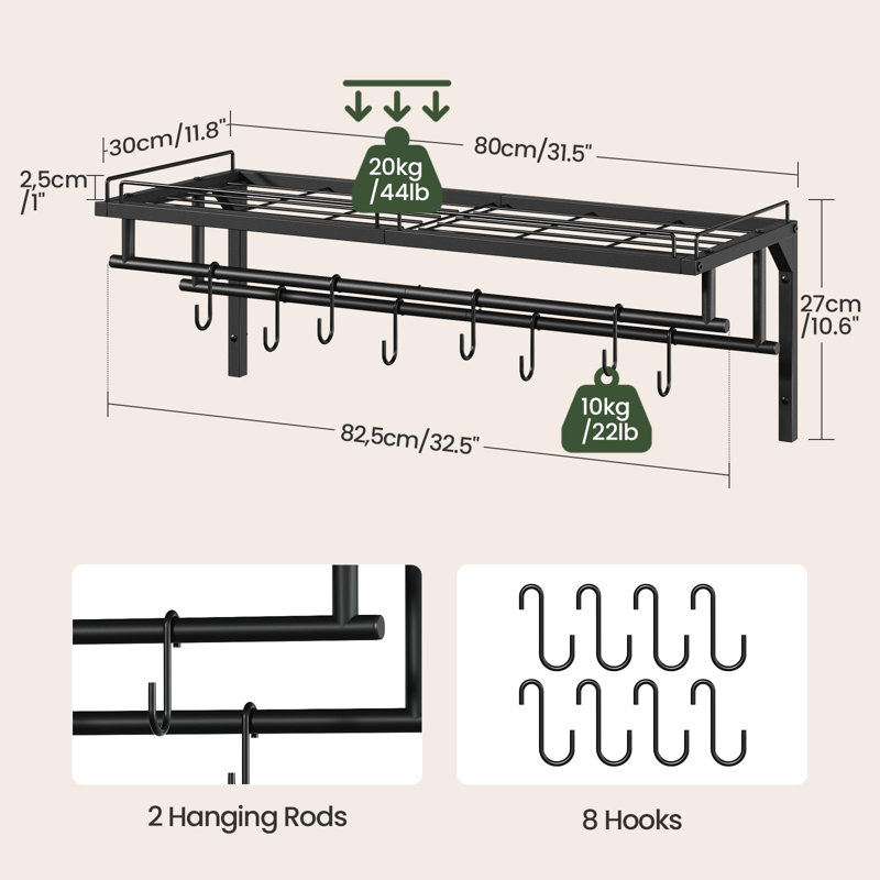 Hanging Pot Rack, Wall-Mounted Pot Rack