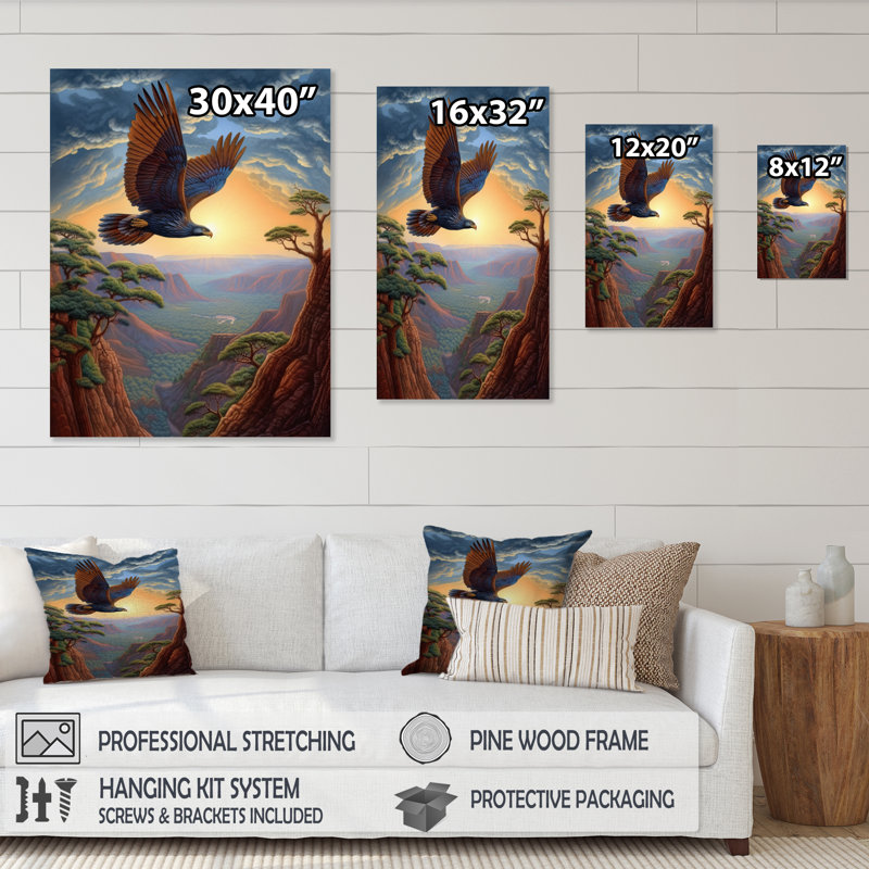 Aigle en vol II - impression, Cadre photo noir, H 20 po x l 12 po x P 1 po