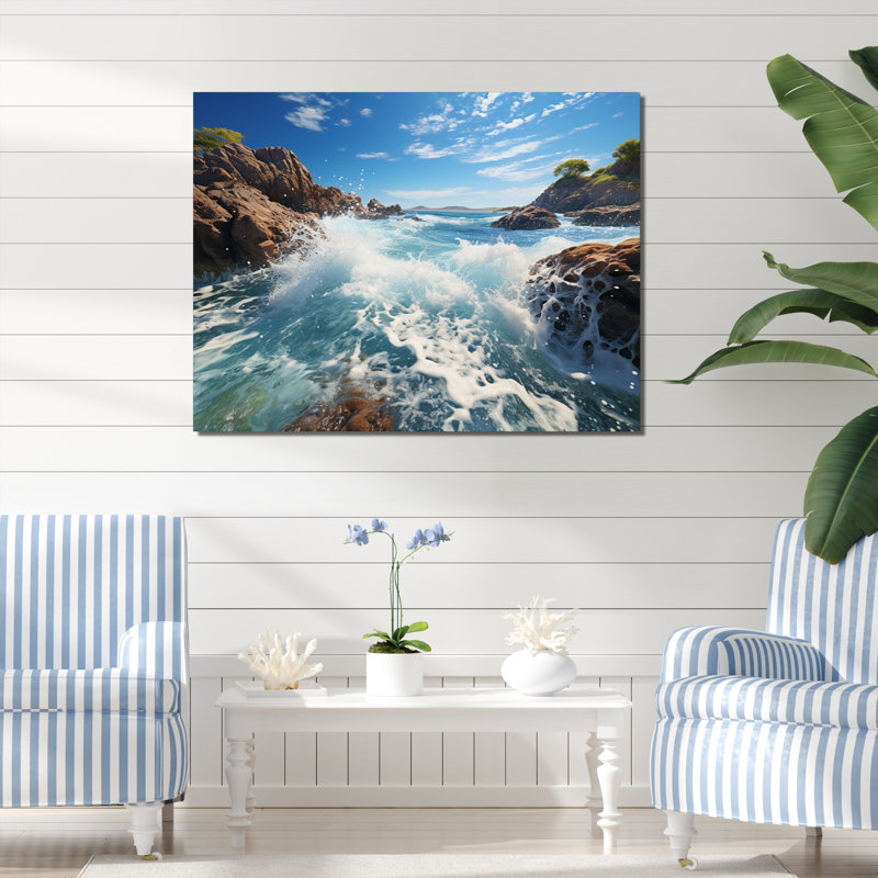 Rocky Beach Ocean Symphony, H 24 po x l 32 po, Silver Picture Framed