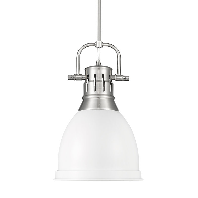 Petit luminaire suspendu avec tige Aljona, H 14,25 po x l 8,875 po x P 8,875 po, Étain, Blanc