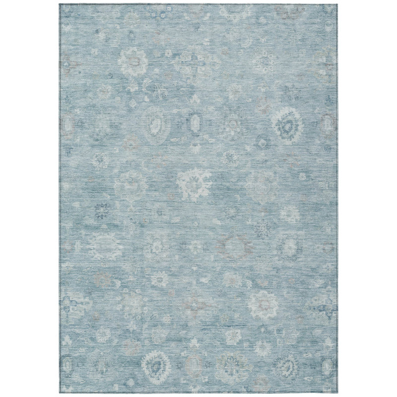 Machine Washable Indoor/Outdoor Xhevrie Blue Rug, Rectangle 3' x 5'