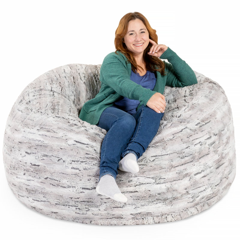 Metro Sac 5 Foot Bean Bag Chair For Adults - Luxe Fur, Silver Faux Fur
