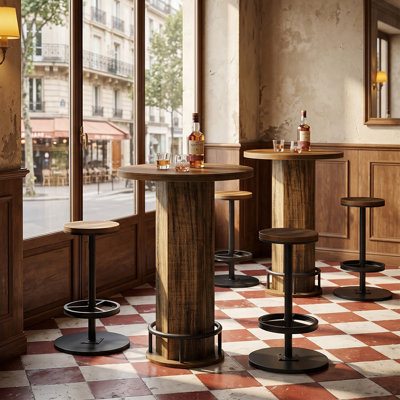 Industrial Round Bar Table with 2 barstools