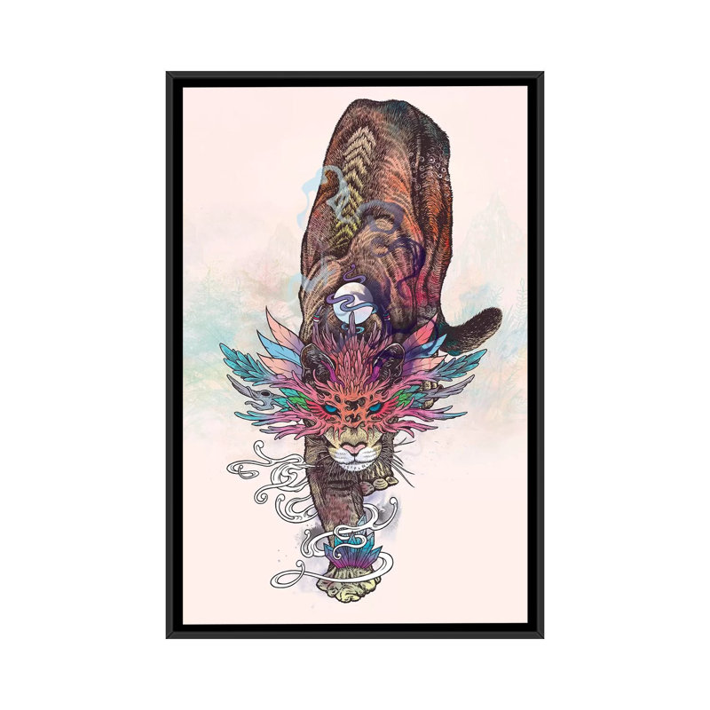« voyageing rites (mountain lion) », impression sur toile, Toile avec cadre noir, Pas de tapis, H 48 po x l 32 po x P 1,5 po
