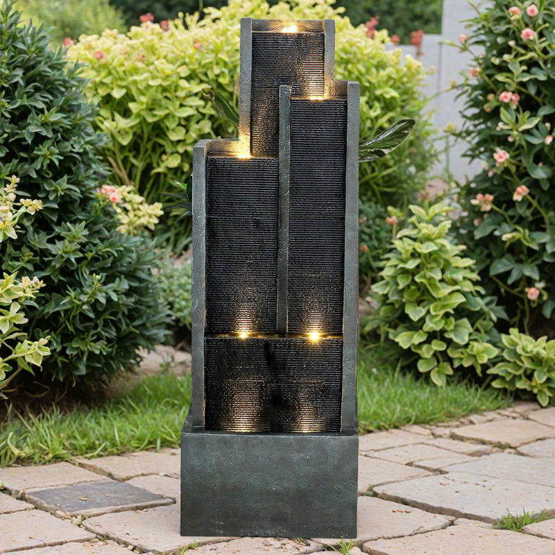 Fontaine de jardin autoportante 50,7 "- fontaine à 4 niveaux avec éclairage à DEL pour le jardin, le patio, la cour et la terrasse