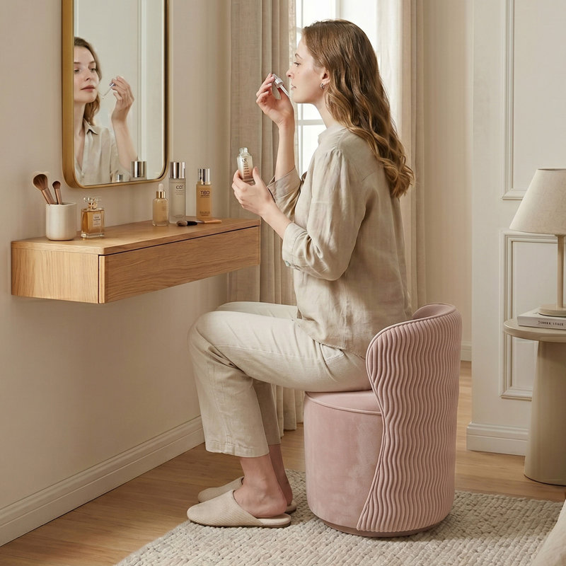Tabouret de coiffeuse Modern 360 °, Velvet Pink