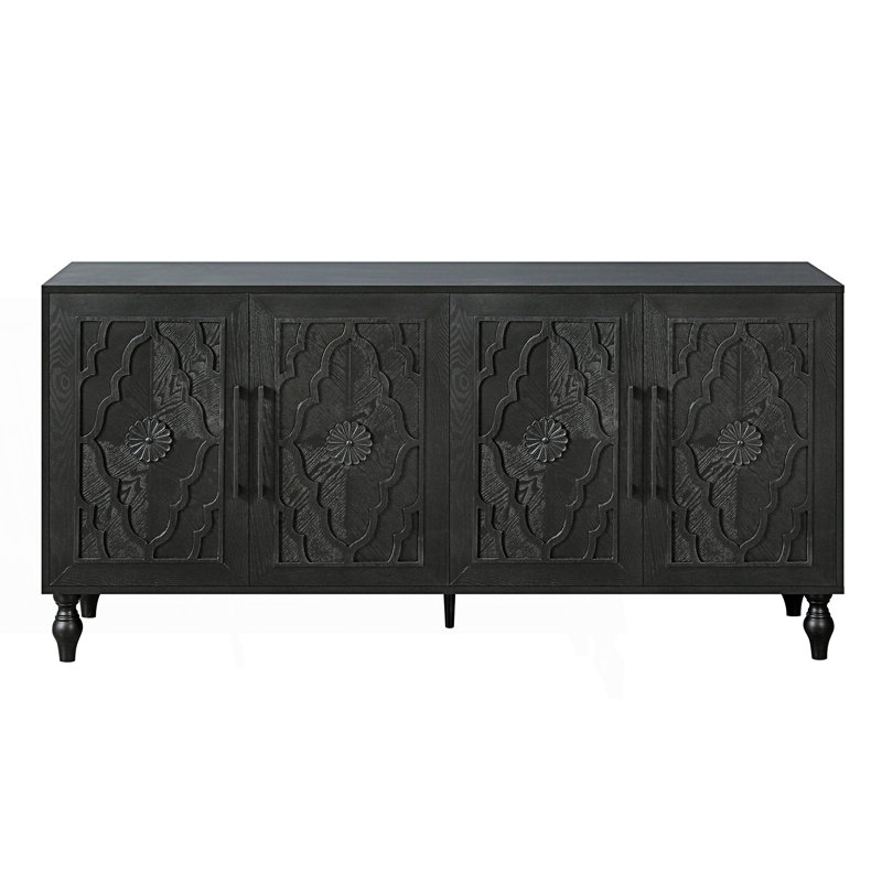 Grande armoire de rangement sculptée avec poignée en métal et porte d'entrée, Noir