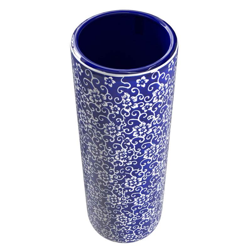 24" Bright Yellow Umbrella Stand, Blue Floral