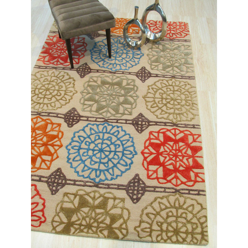 Tapis beige en laine touffeté à la main Barbara-Ann, Rectangle 7 pi 9 po x 9 pi 9 po