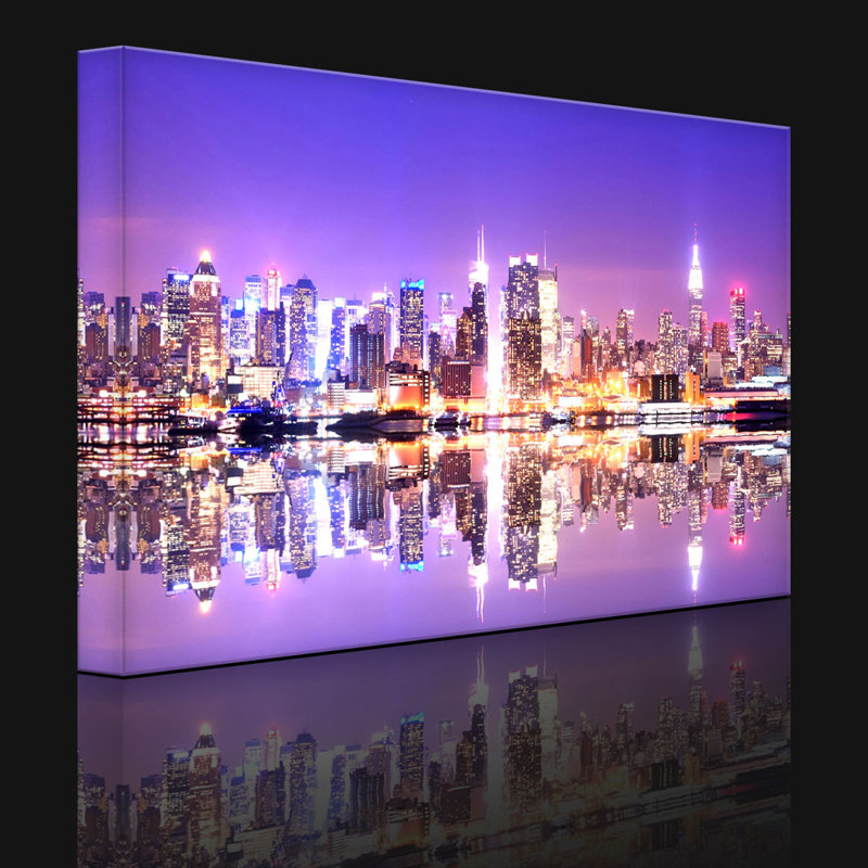 Manhattan Skyline Reflection by No - Wrapped Canvas Print, 70cm H x 100cm W x 4.5cm D, With lighting