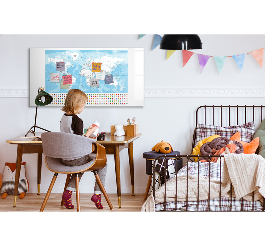 Magnetic Memo Board Whiteboard - 120 x 60 cm - With Marker and Magnets - Continent maps
