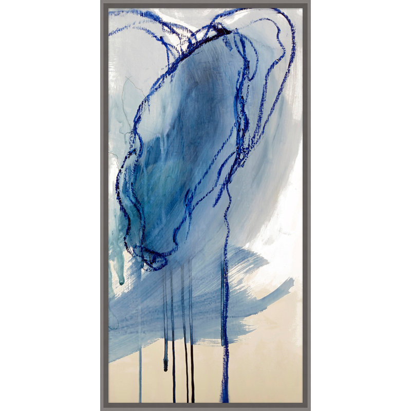 Rêver en bleu 3 - Peinture sur papier encadrée