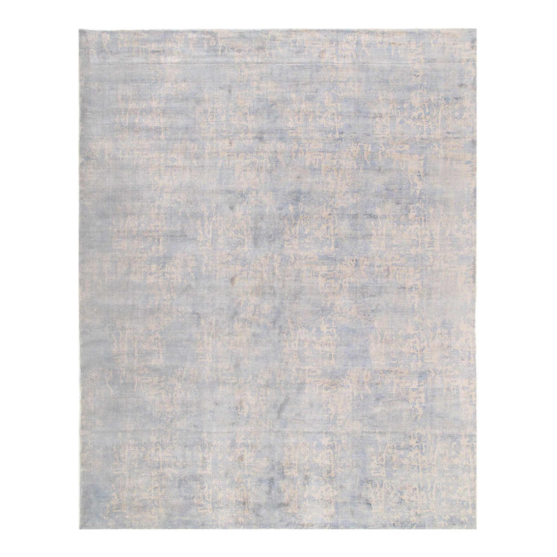 Tapis moderne noué à la main bleu clair 8 pi x 10 pi
