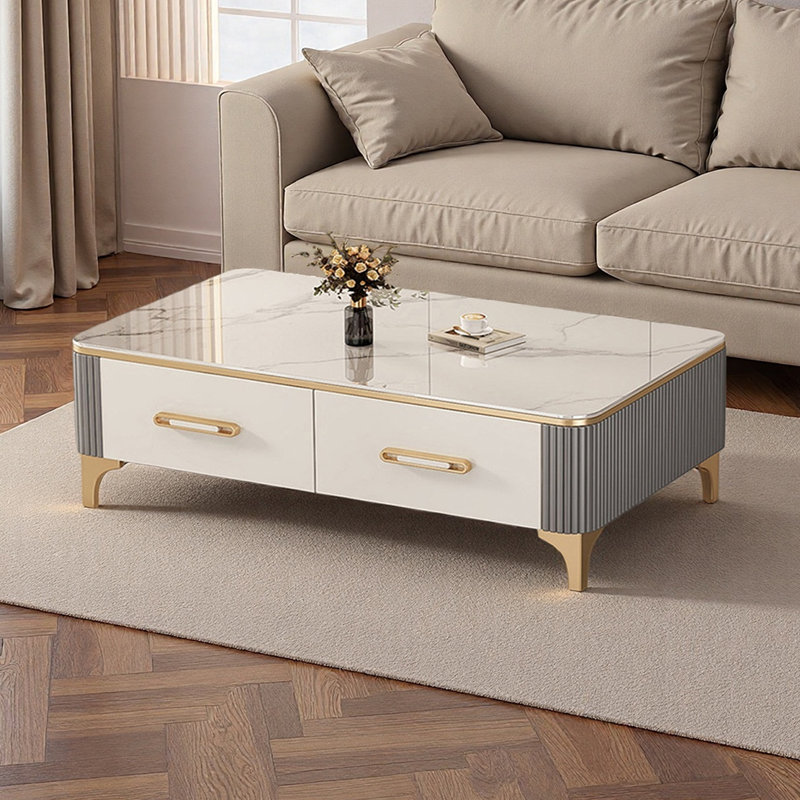 Table basse de luxe Italian Light, H 15,74 po x L 55,11 po x l 23,62 po, Doré, Blanc/Noir