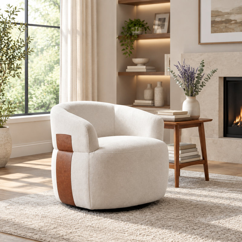 Modern Round Barrel Swivel Accent Armchair