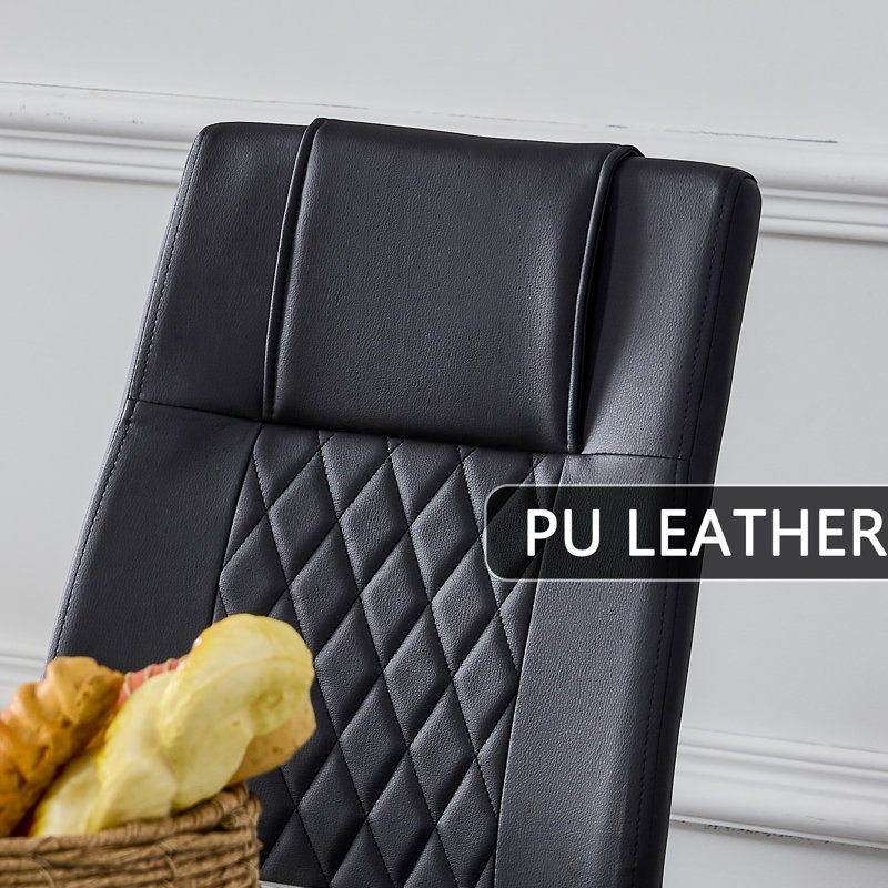 Jahani Kimara Modern Faux Leather Diamond Quilt Cantilever Dining Chairs, Black, Silver, Set of 4