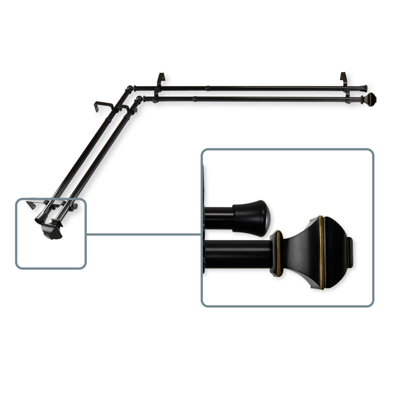 Tringle à rideaux double coin de fenêtre Anferney, Noir, L 120 po x l 70 po