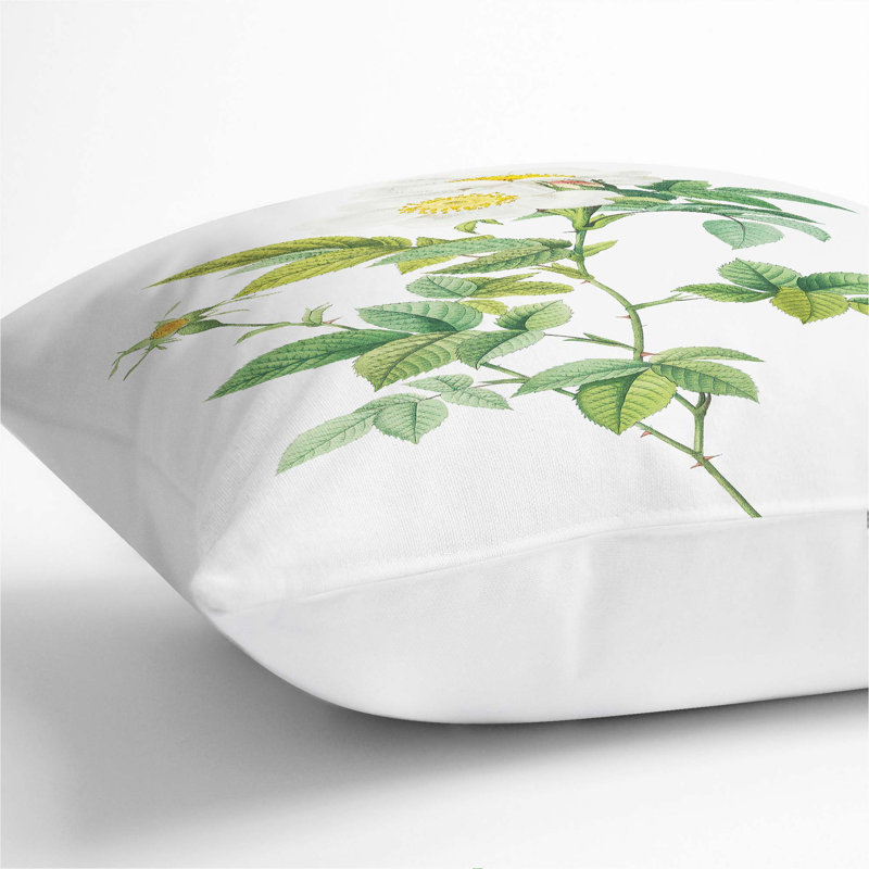 Floral Square Throw Cushion, 40cm H x 40cm W x 15cm D, White