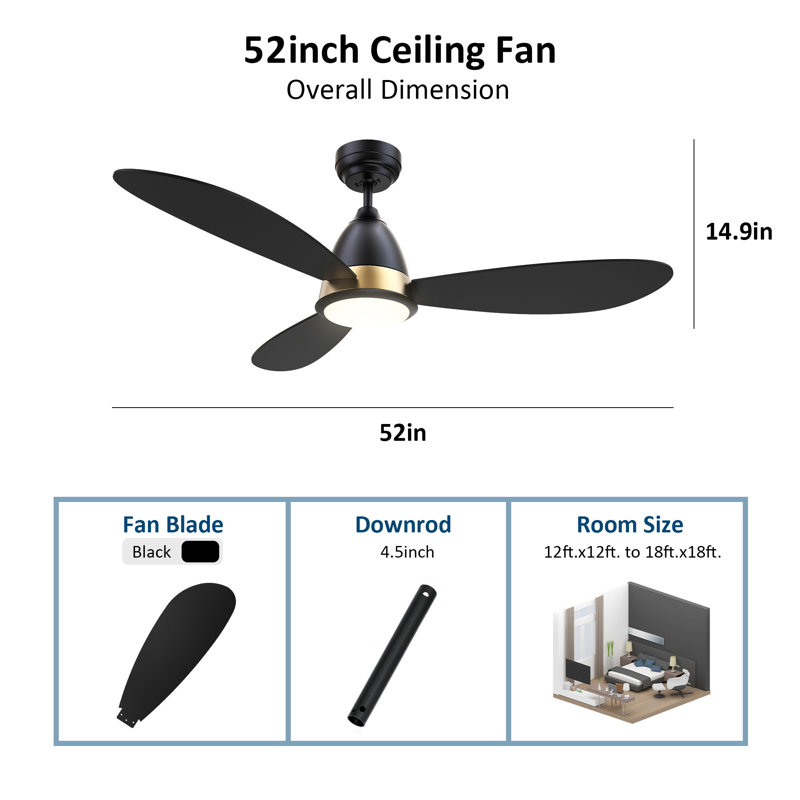 Ventilateur de plafond 52 po avec lumières DEL Elazar, Noir