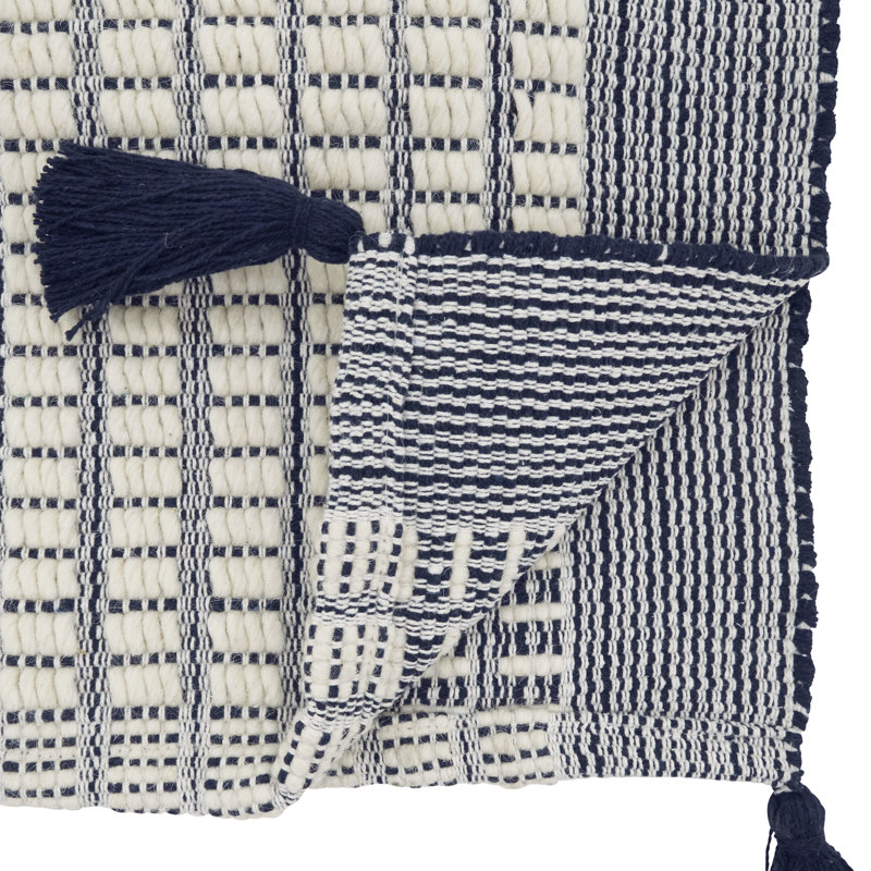 Woven Cotton & Wool Table Runner with Tassels – Textured Non-Reversible Decorative Table Runner for Dining Table, 16"x72"