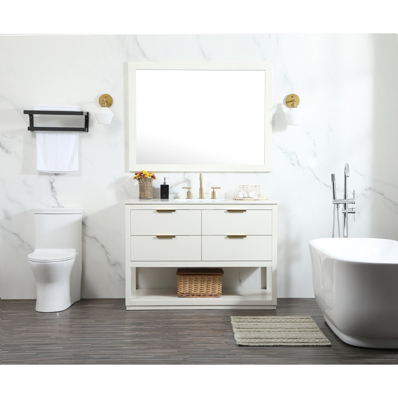 Larkin 48'' White Solid Wood Single Bathroom Vanity with Engineered Marble Top