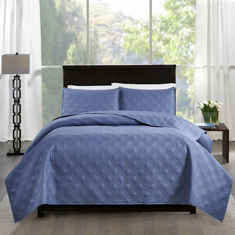 Polyester Percale Quilt, King Quilt + 2 Standard Shams, Deep blue