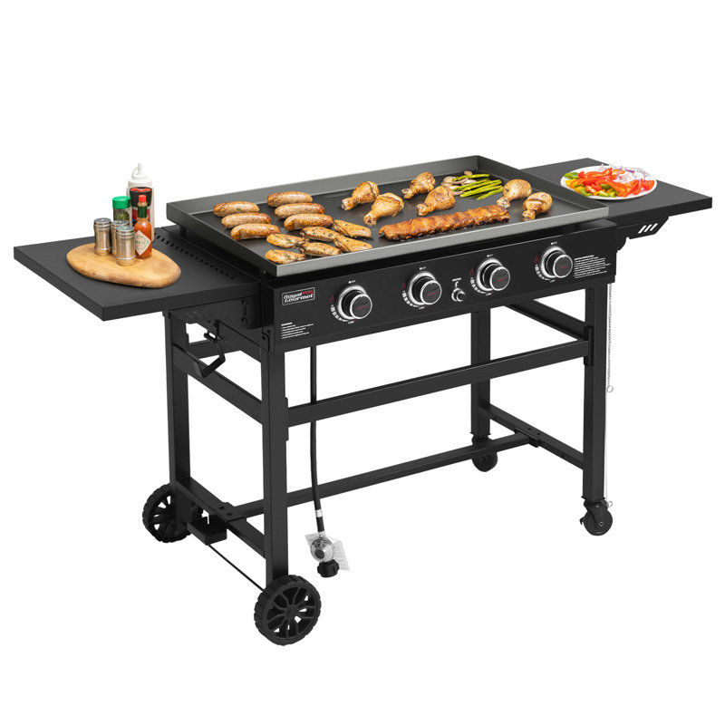 Royal Gourmet 4-Burner Flat Top Propane Gas Griddle with Side Shelves, Black