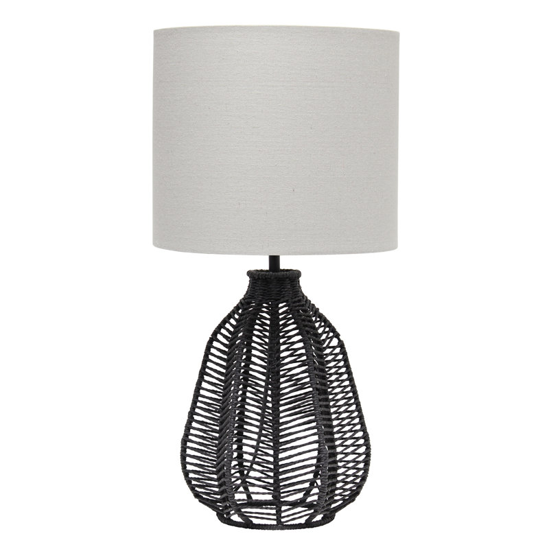 Lampe de table de table de table 21 po de haut avec bordure en papier et rotin d'inspiration côtière Boho, Noir, Blanc