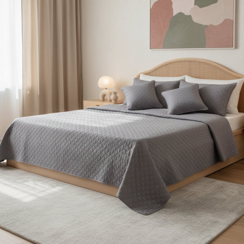 Modern & Contemporary Polyester Quilt, King Quilt + 4 Additional Pieces, Red