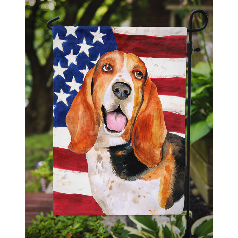 2 côtés en polyester de 2 côtés american drapeau de jardin, Basset hound