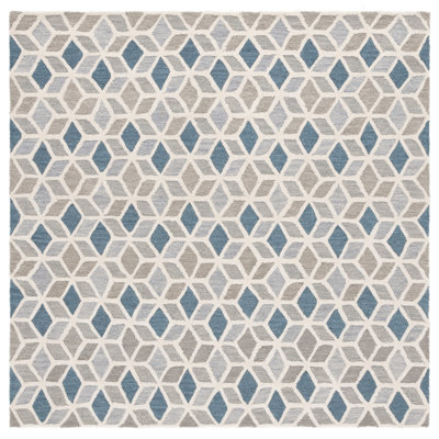 Tapis géométrique en laine / coton touffeté à la main ébène ivoire / bleu