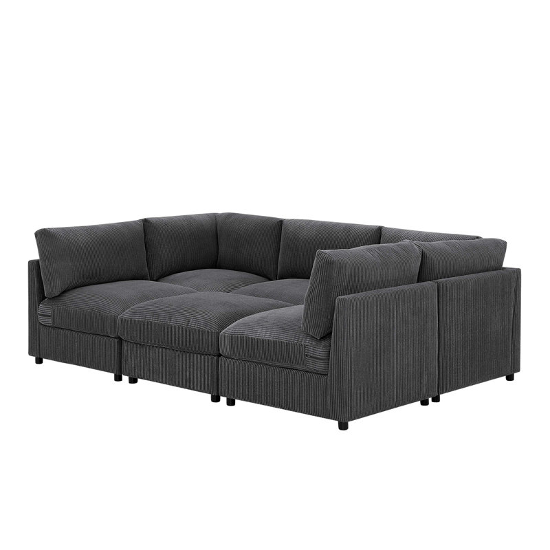 Canapé modulaire réversible en velours côtelé, 98" W, Dark Gray Fabric, Does Not Apply