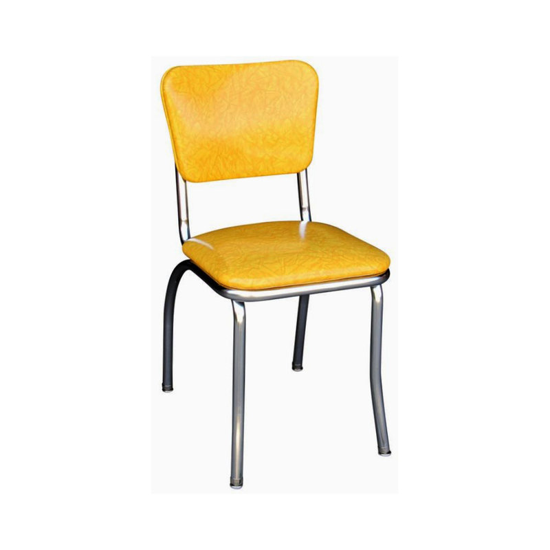 Chaise de salle à manger rembourrée rétro, Jaune craquelé